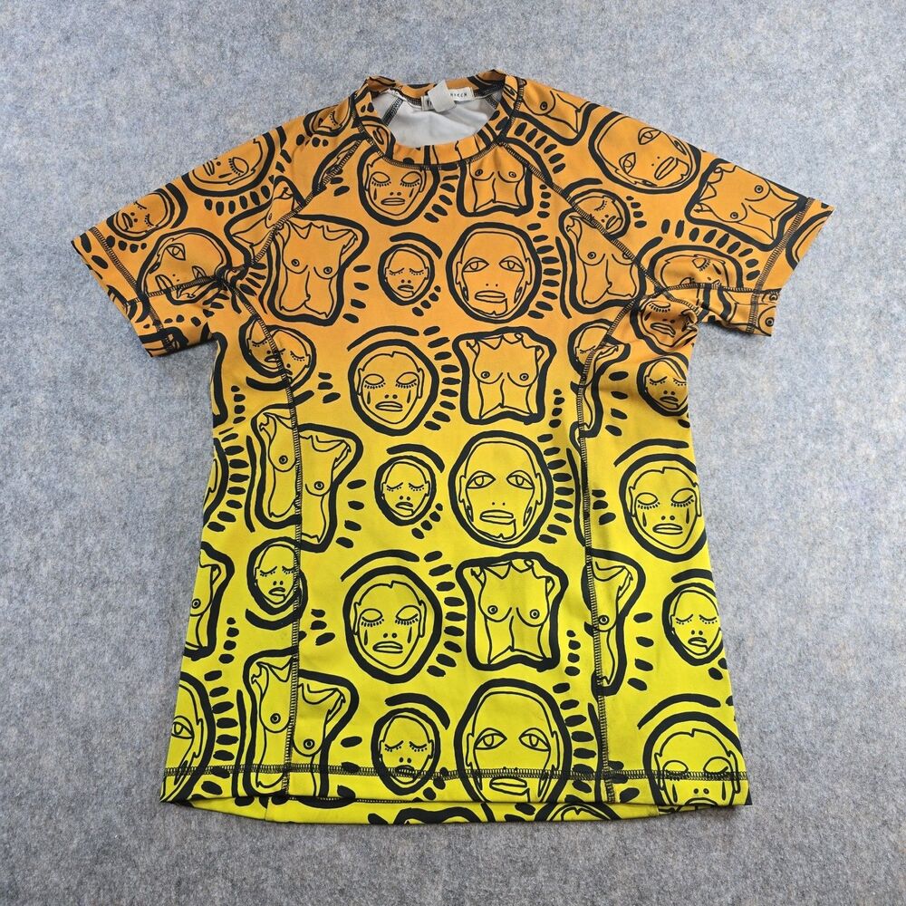 Patrick Church "All Over You" Short Sleeve Shirt ART Size Large Stretch *flaws*